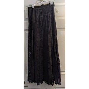 Lavish Womens Medium Black lined 2-layered Lace long Skirt elastic waistband